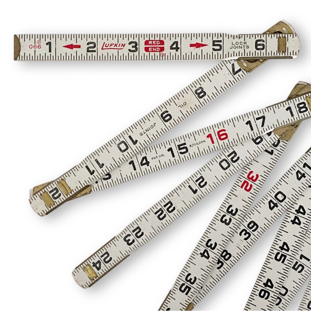 Lufkin Vintage 72 Inch 066 Oil Lock Joint Wood & Brass Red & White Folding Ruler